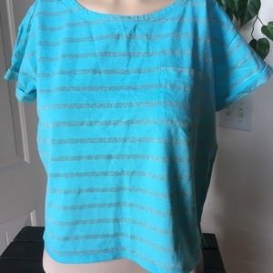 Gap Kids Girls Blue Sparkle Stripe Cropped Tee